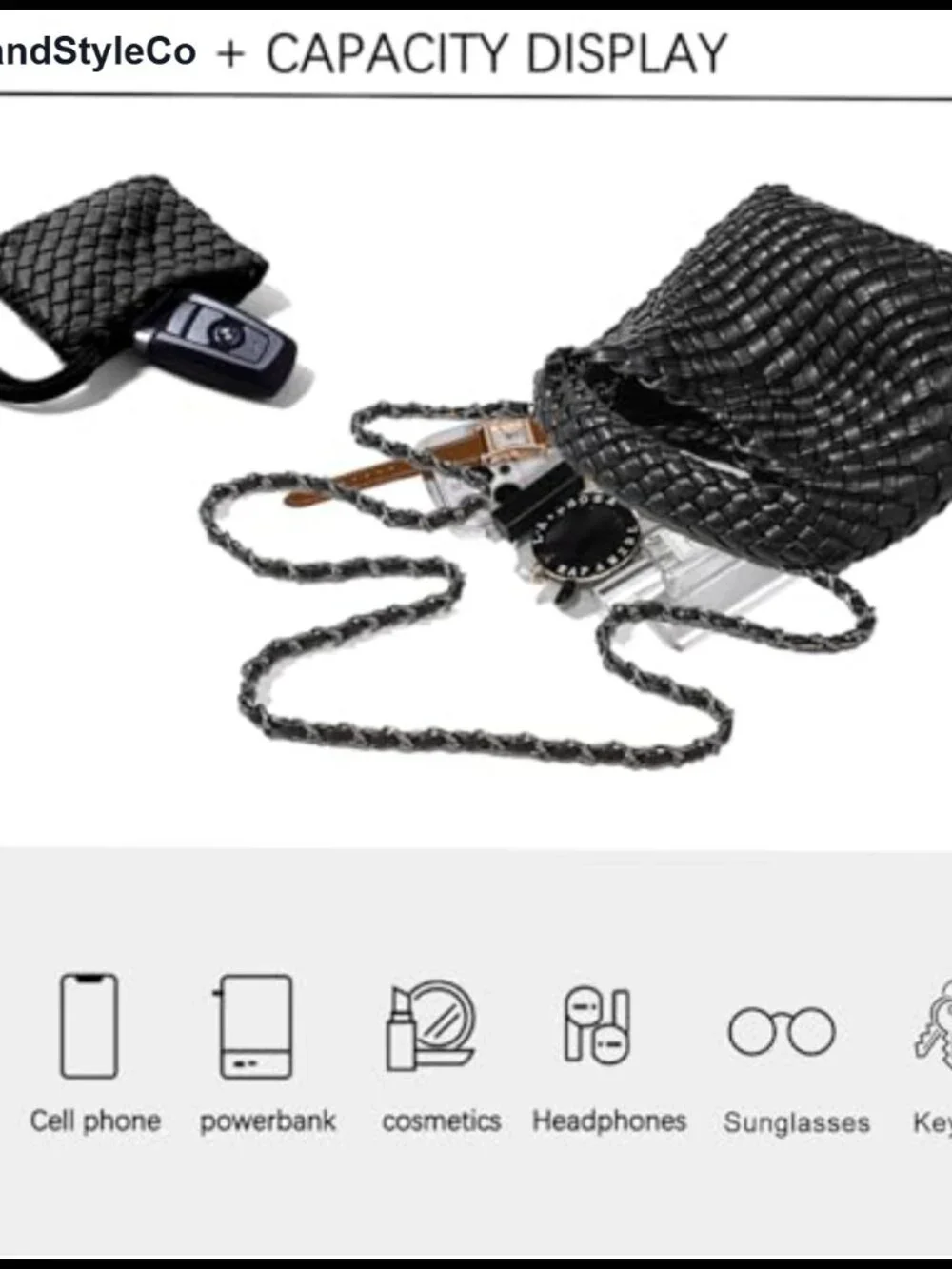 Woven Tote Bucket Bag Vegan Leather Crossbody Shoulder Purse